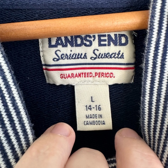 Lands End Serious Sweats Henley Hoodie Women's Large Blue Pullover Sweatshirt - Picture 4 of 6